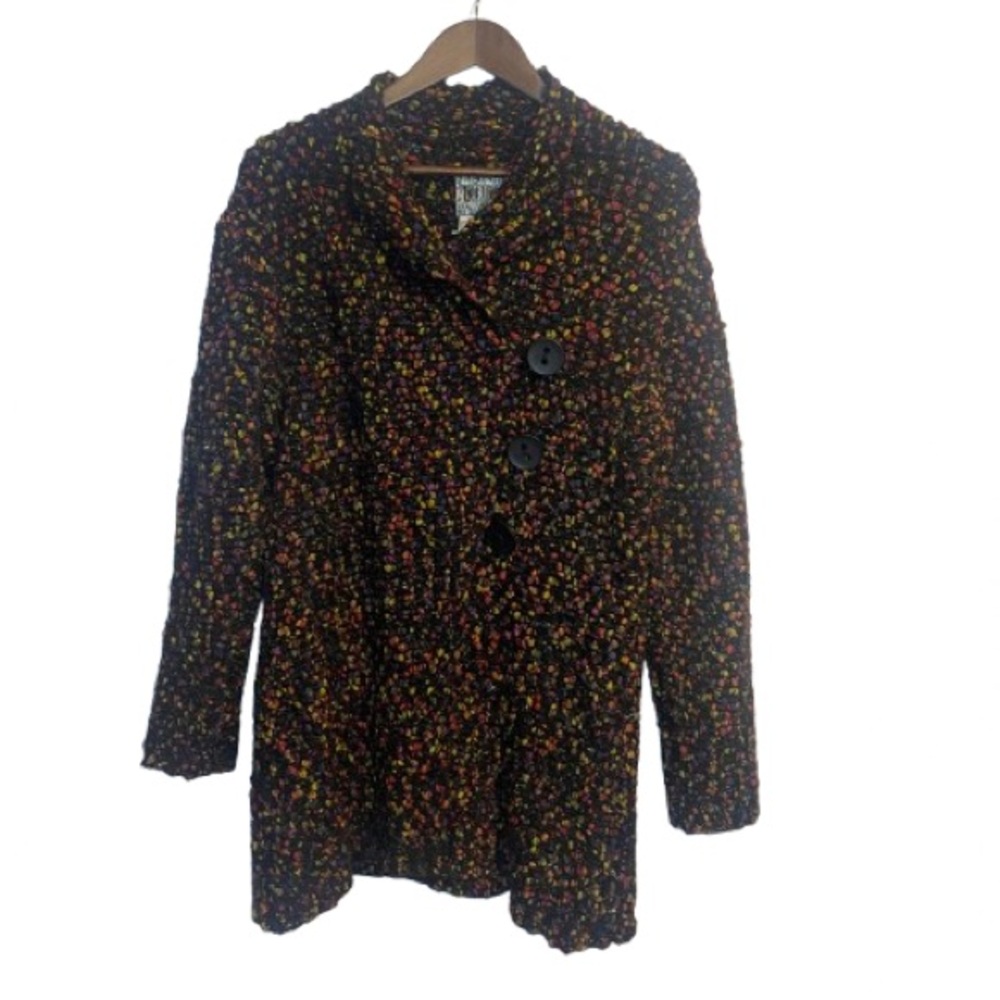 Stylish Curio Black Multicolor Women's Jacket Sweater Cardigan Size Large